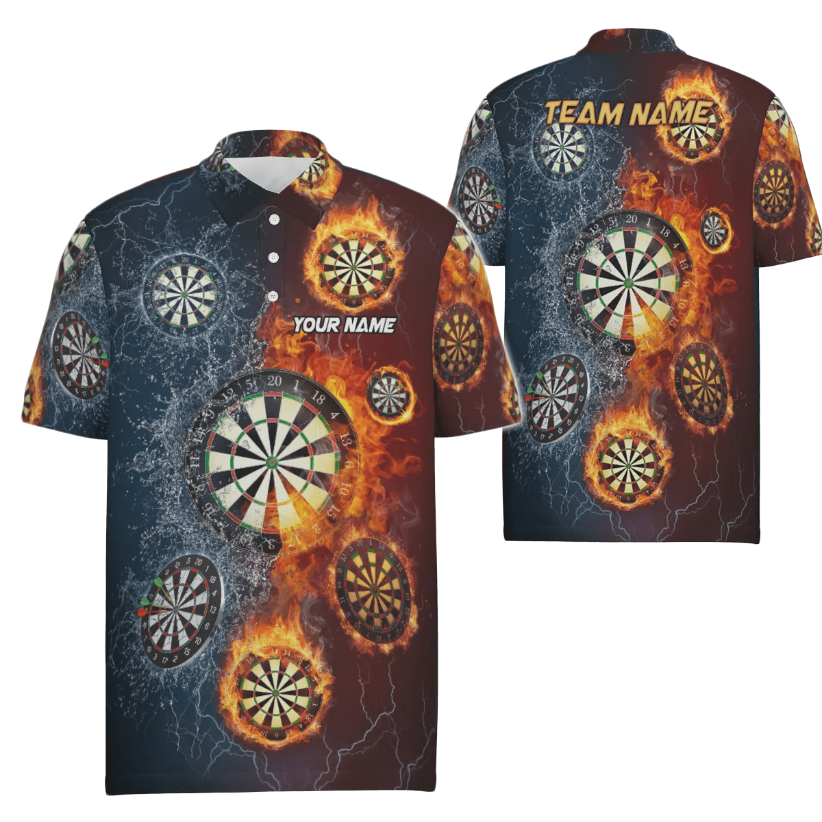 Personalisiertes Herren Dart Polo Shirt mit Feuer- und Wasser-Darts, Dart Team Trikot J8282 - Outfitsuche