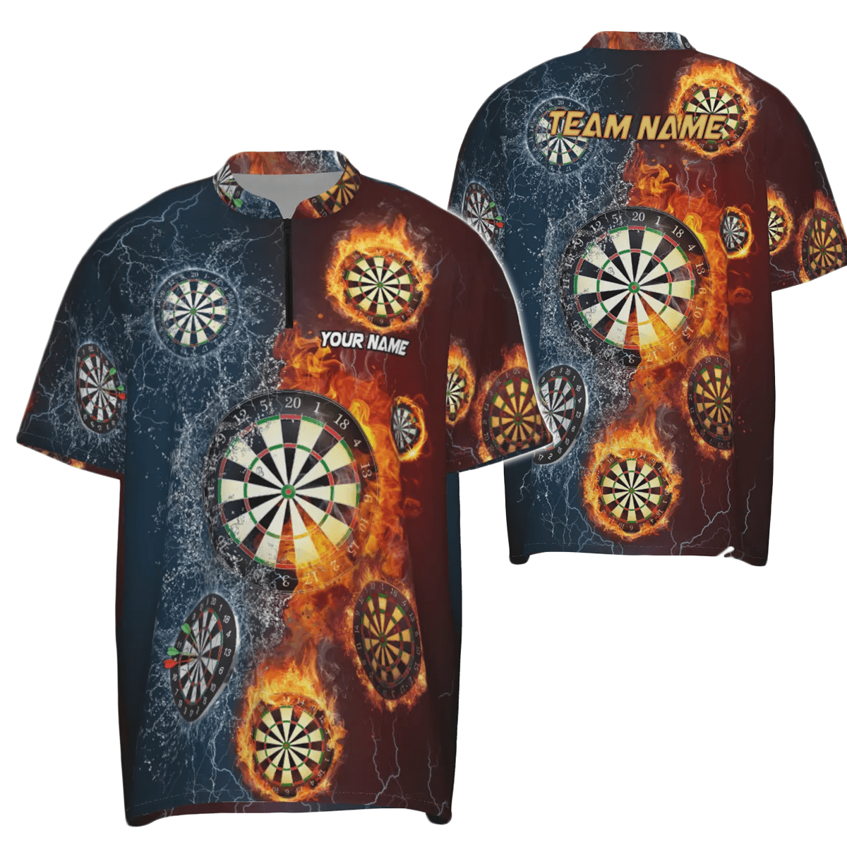 Personalisiertes Herren Dart Polo Shirt mit Feuer- und Wasser-Darts, Dart Team Trikot J8282 - Outfitsuche