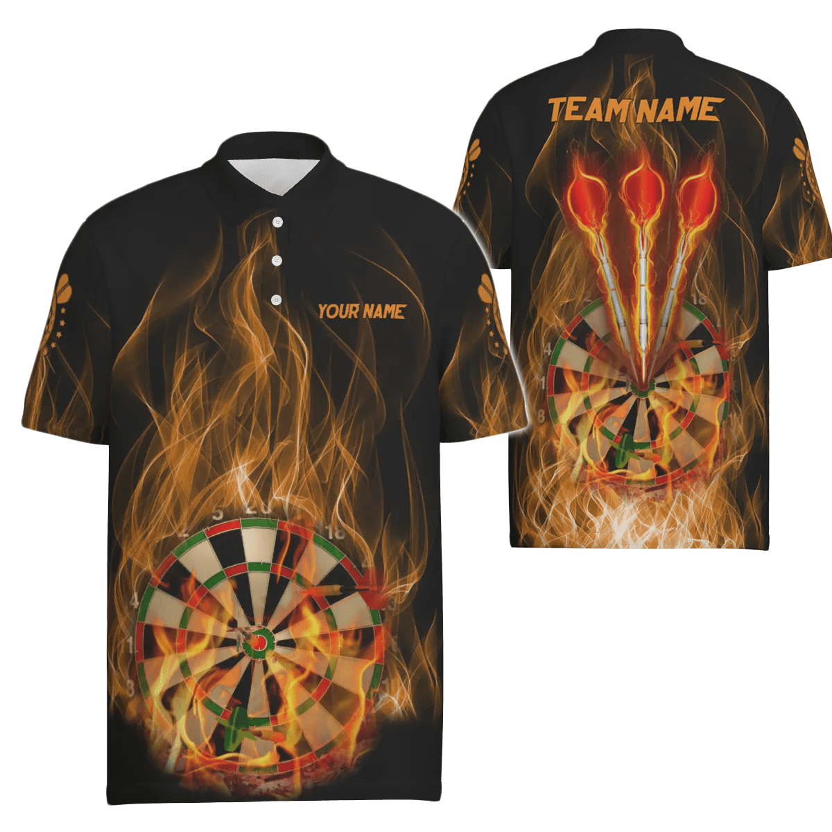 Personalisiertes Herren Dart Polo Shirt mit Feuerflammen Dartboard, individuell anpassbare Dartshirts für Männer, Dart Trikots V359 - Outfitsuche