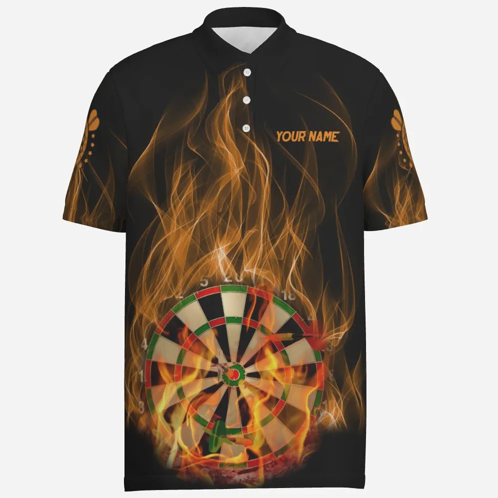 Personalisiertes Herren Dart Polo Shirt mit Feuerflammen Dartboard, individuell anpassbare Dartshirts für Männer, Dart Trikots V359 - Outfitsuche