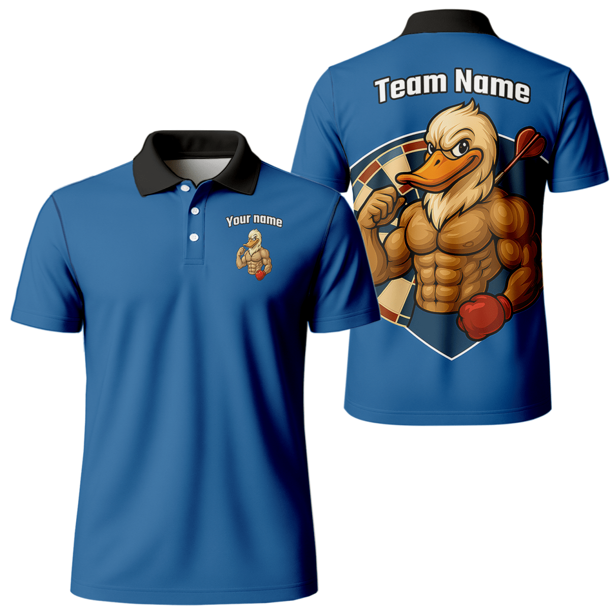 Personalisiertes Herren Dart - Polo Shirt mit Muskel - Ente – Blau Weiß | Custom Team Darts Trikot HK2892 - Outfitsuche