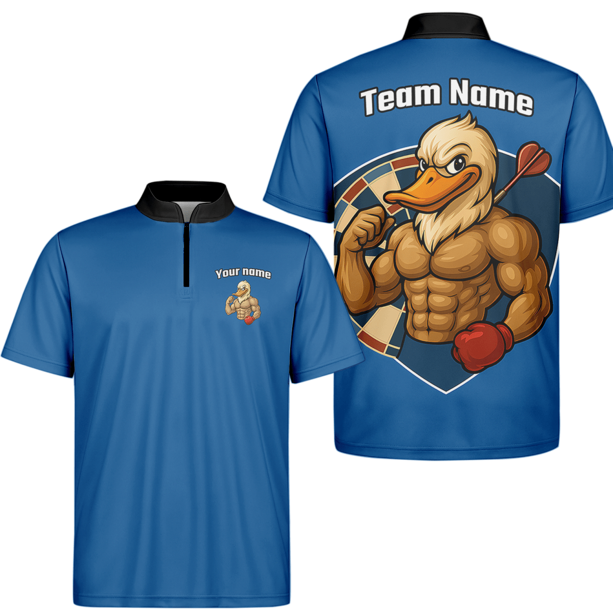 Personalisiertes Herren Dart - Polo Shirt mit Muskel - Ente – Blau Weiß | Custom Team Darts Trikot HK2892 - Outfitsuche