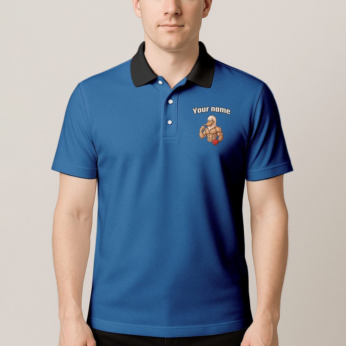 Personalisiertes Herren Dart - Polo Shirt mit Muskel - Ente – Blau Weiß | Custom Team Darts Trikot HK2892 - Outfitsuche