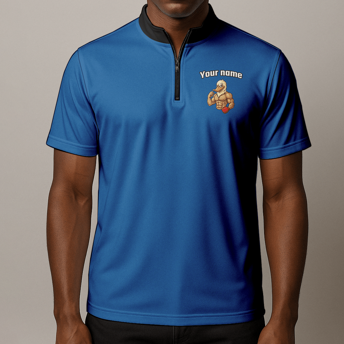 Personalisiertes Herren Dart - Polo Shirt mit Muskel - Ente – Blau Weiß | Custom Team Darts Trikot HK2892 - Outfitsuche