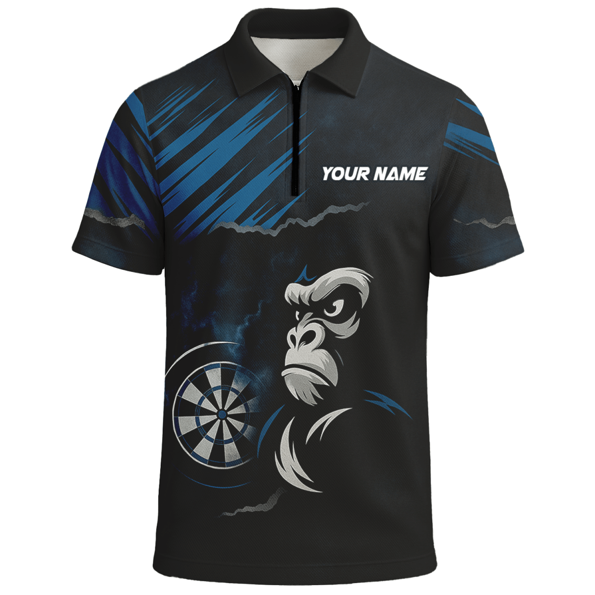 Personalisiertes Herren Dart Polohemd - Gorilla Grunge Schwarz - Blau Y4551 - Outfitsuche