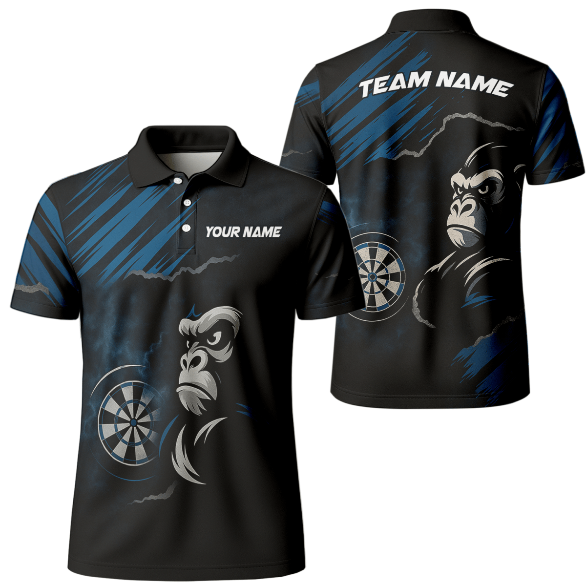 Personalisiertes Herren Dart Polohemd - Gorilla Grunge Schwarz - Blau Y4551 - Outfitsuche