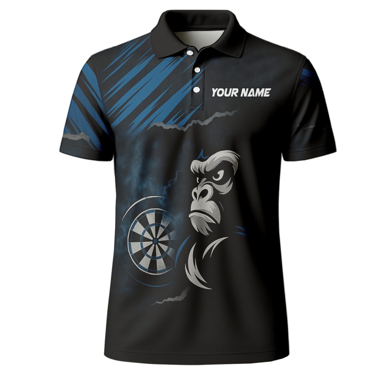 Personalisiertes Herren Dart Polohemd - Gorilla Grunge Schwarz - Blau Y4551 - Outfitsuche