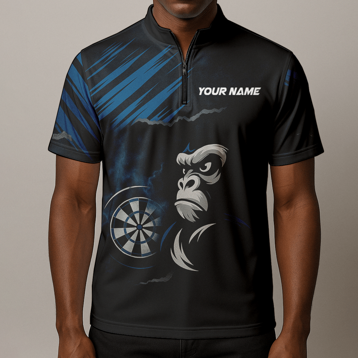 Personalisiertes Herren Dart Polohemd - Gorilla Grunge Schwarz - Blau Y4551 - Outfitsuche
