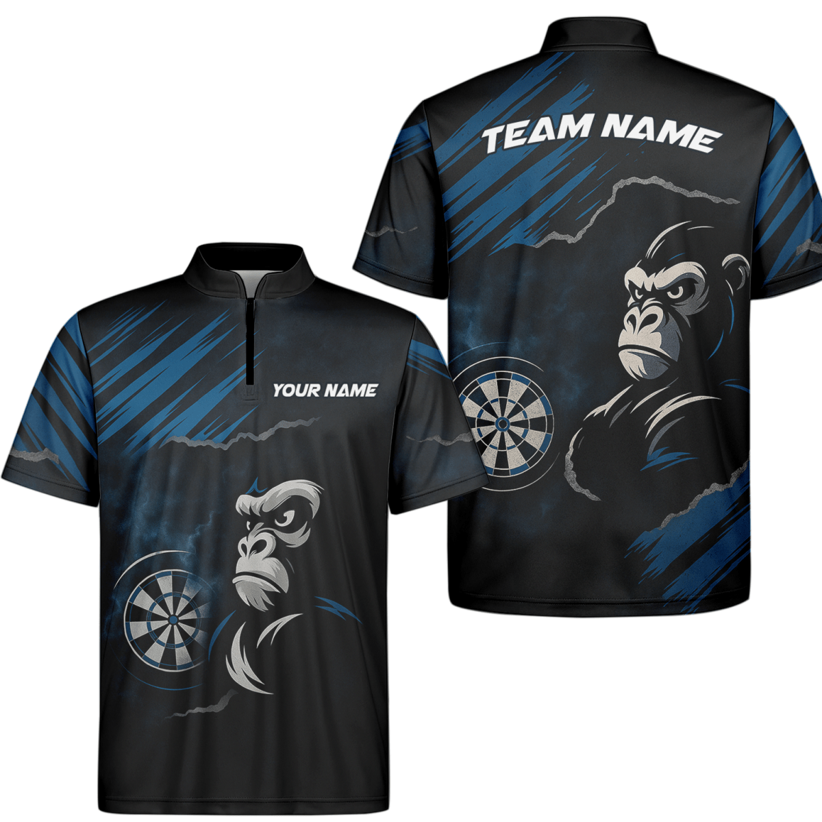 Personalisiertes Herren Dart Polohemd - Gorilla Grunge Schwarz - Blau Y4551 - Outfitsuche