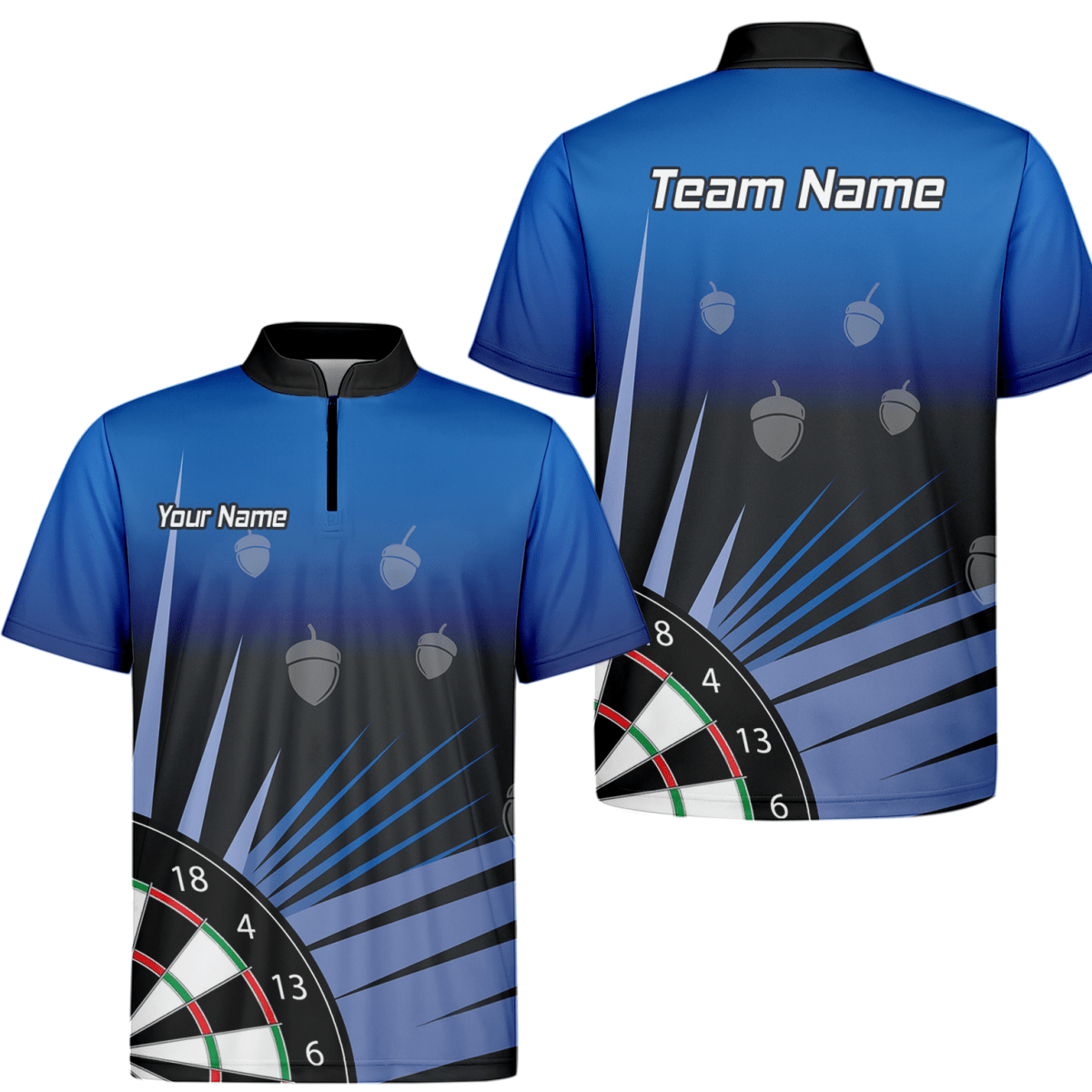 Personalisiertes Herren Dart Poloshirt – Blau - Schwarz mit Eichel - Motiv P4674 - Outfitsuche