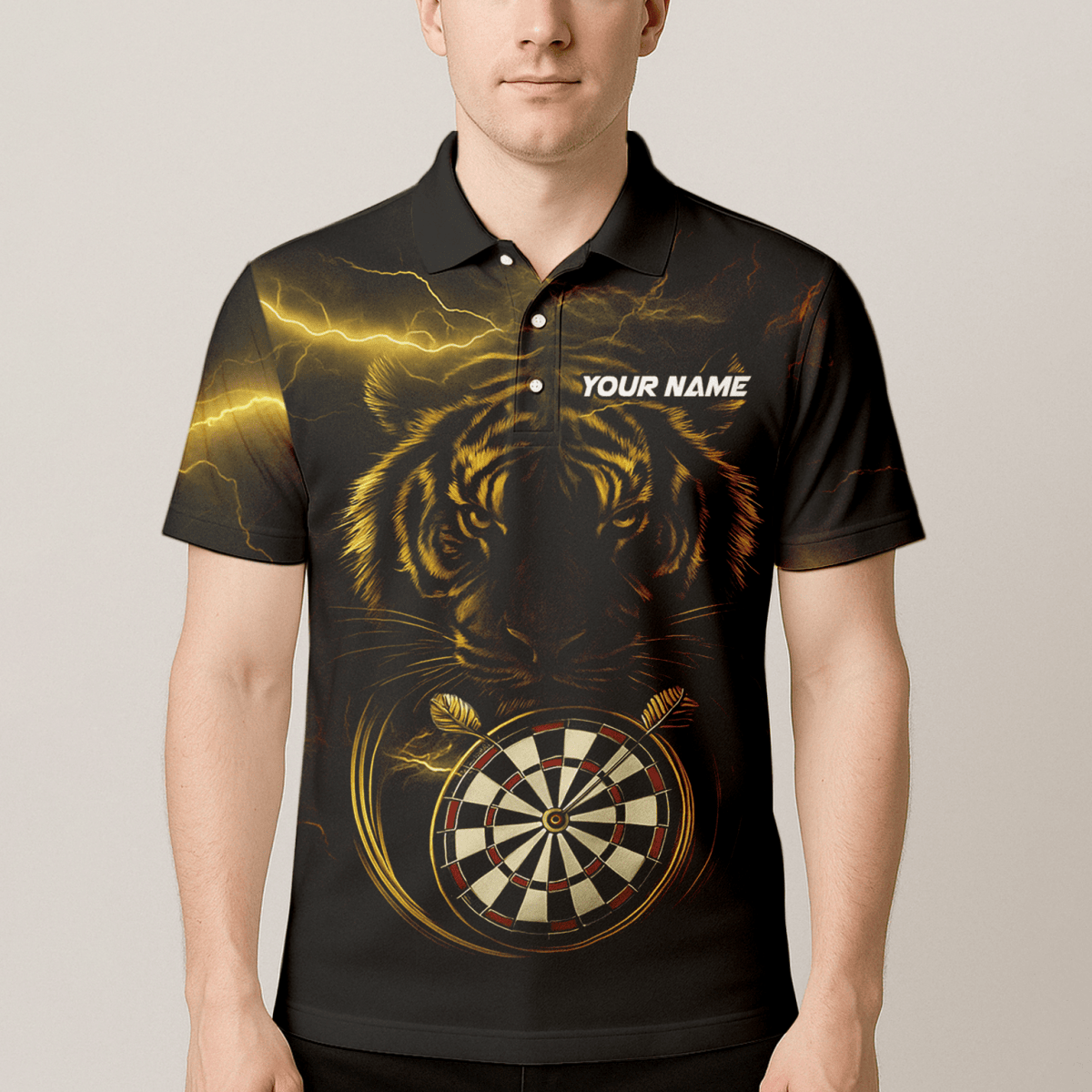 Personalisiertes Herren Dart Poloshirt "Fire Dog" Schwarz - Orange X5692 - Outfitsuche