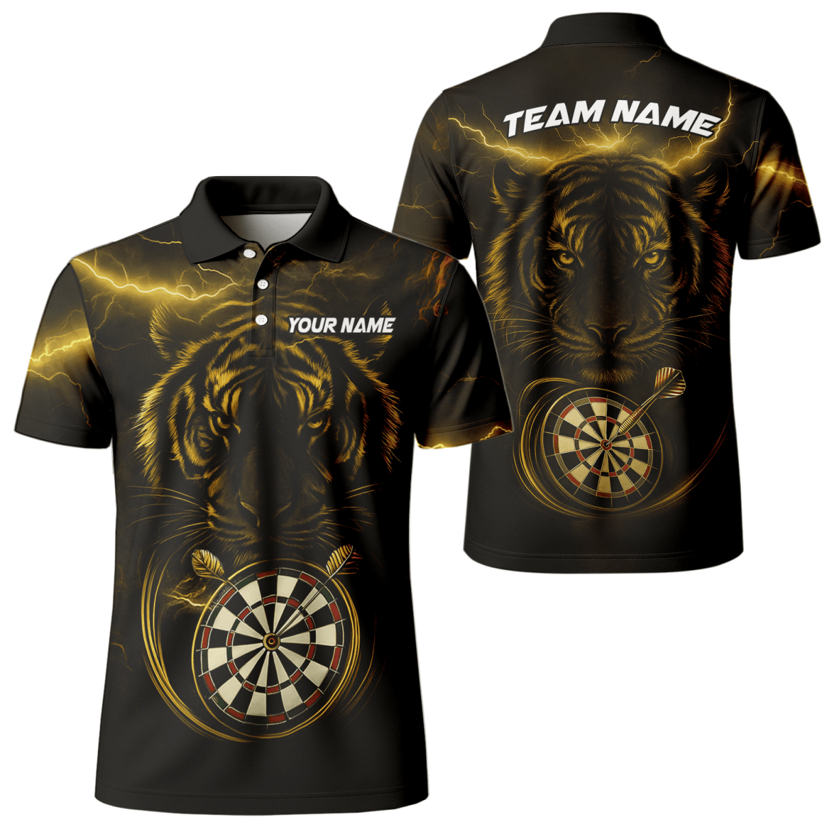 Personalisiertes Herren Dart Poloshirt "Fire Dog" Schwarz - Orange X5692 - Outfitsuche