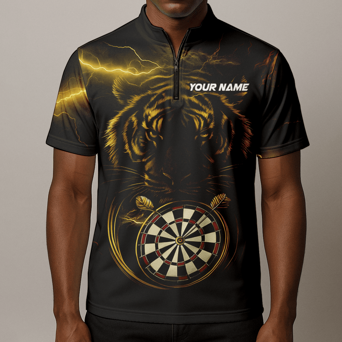Personalisiertes Herren Dart Poloshirt "Fire Dog" Schwarz - Orange X5692 - Outfitsuche
