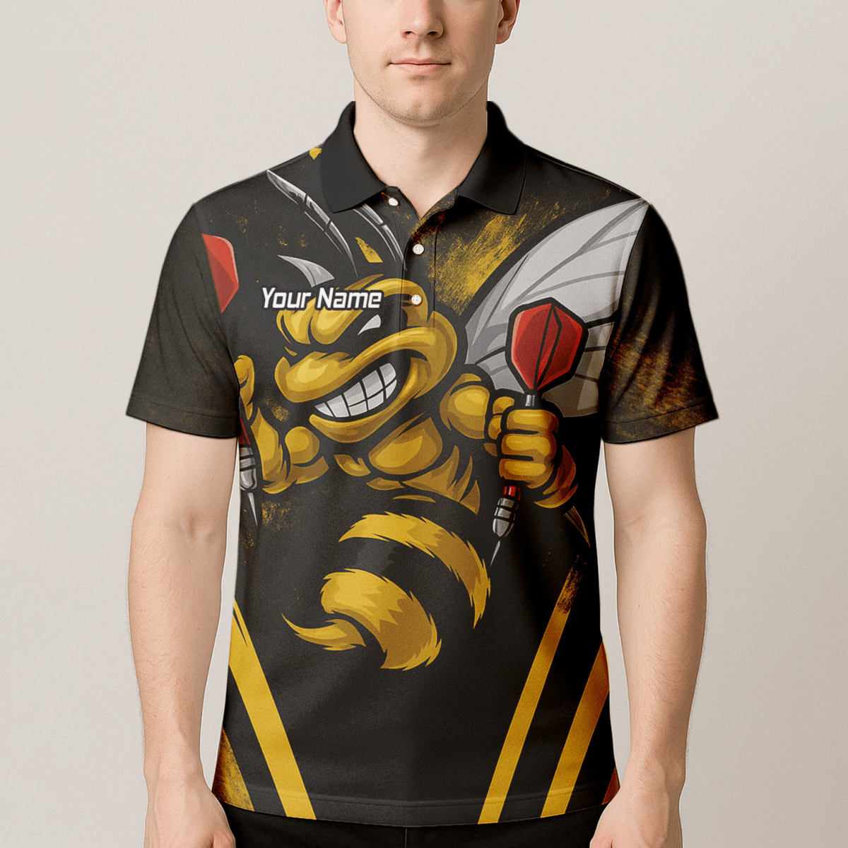 Personalisiertes Herren Dart - Poloshirt Hornisse Schwarz - Gelb A4364 - Outfitsuche
