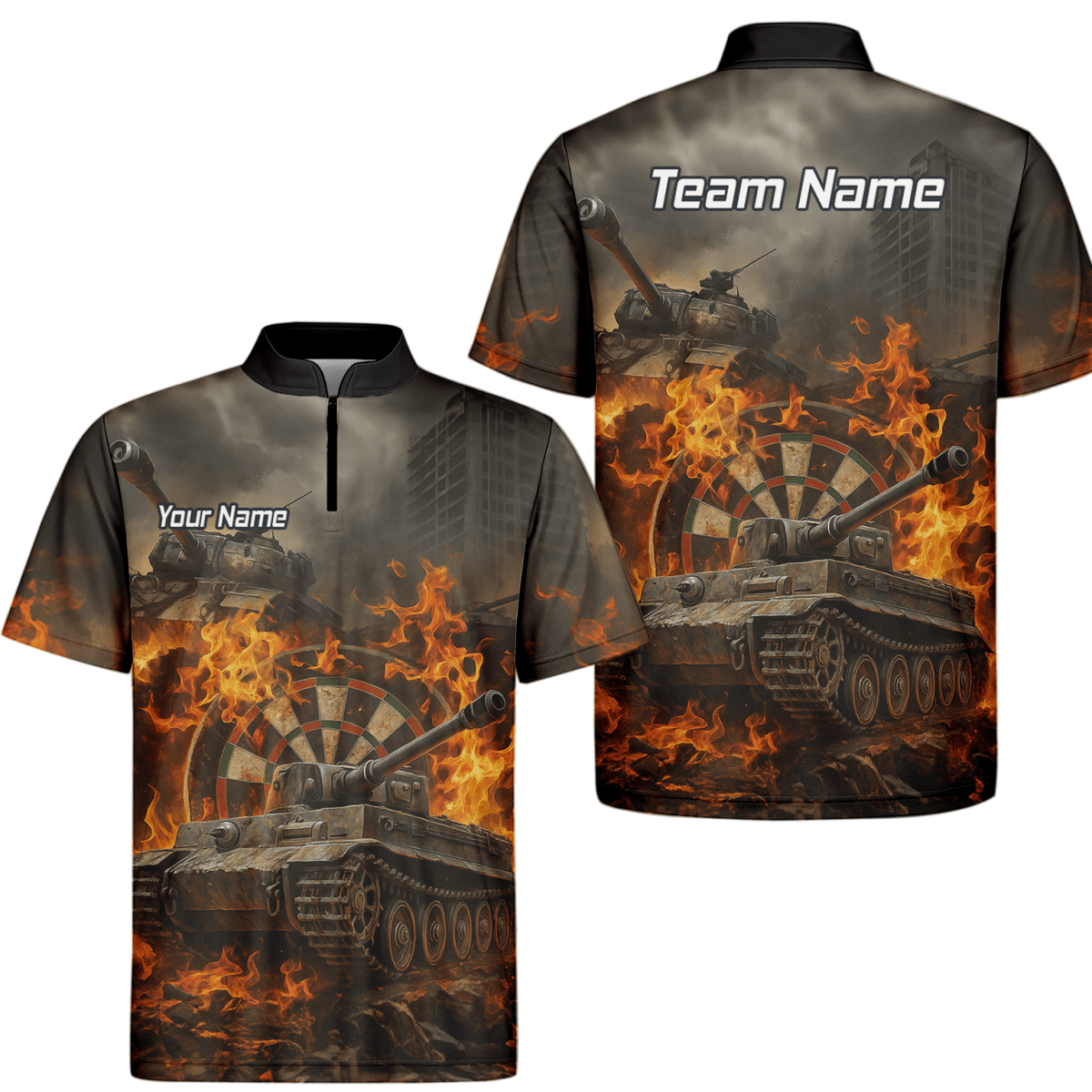 Personalisiertes Herren Dart - Poloshirt im Grunge - Stil mit Panzer - Flammen - Motiv Z8828 - Outfitsuche