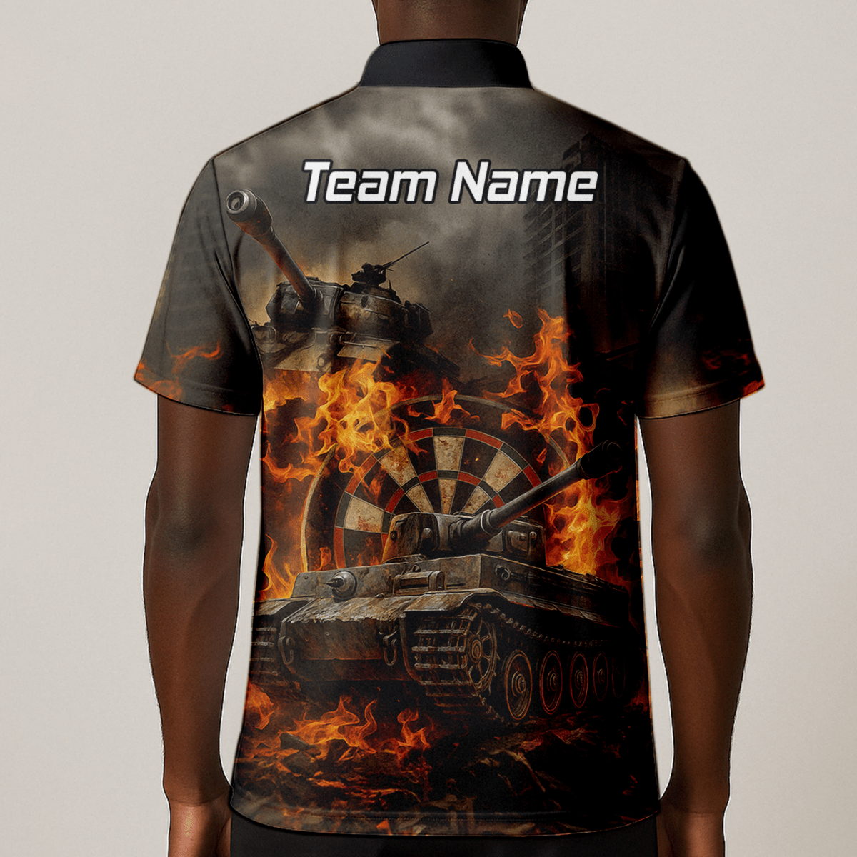 Personalisiertes Herren Dart - Poloshirt im Grunge - Stil mit Panzer - Flammen - Motiv Z8828 - Outfitsuche