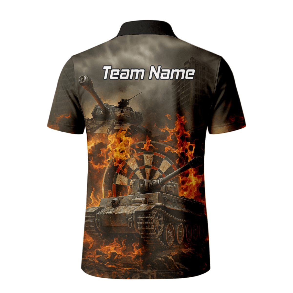 Personalisiertes Herren Dart - Poloshirt im Grunge - Stil mit Panzer - Flammen - Motiv Z8828 - Outfitsuche