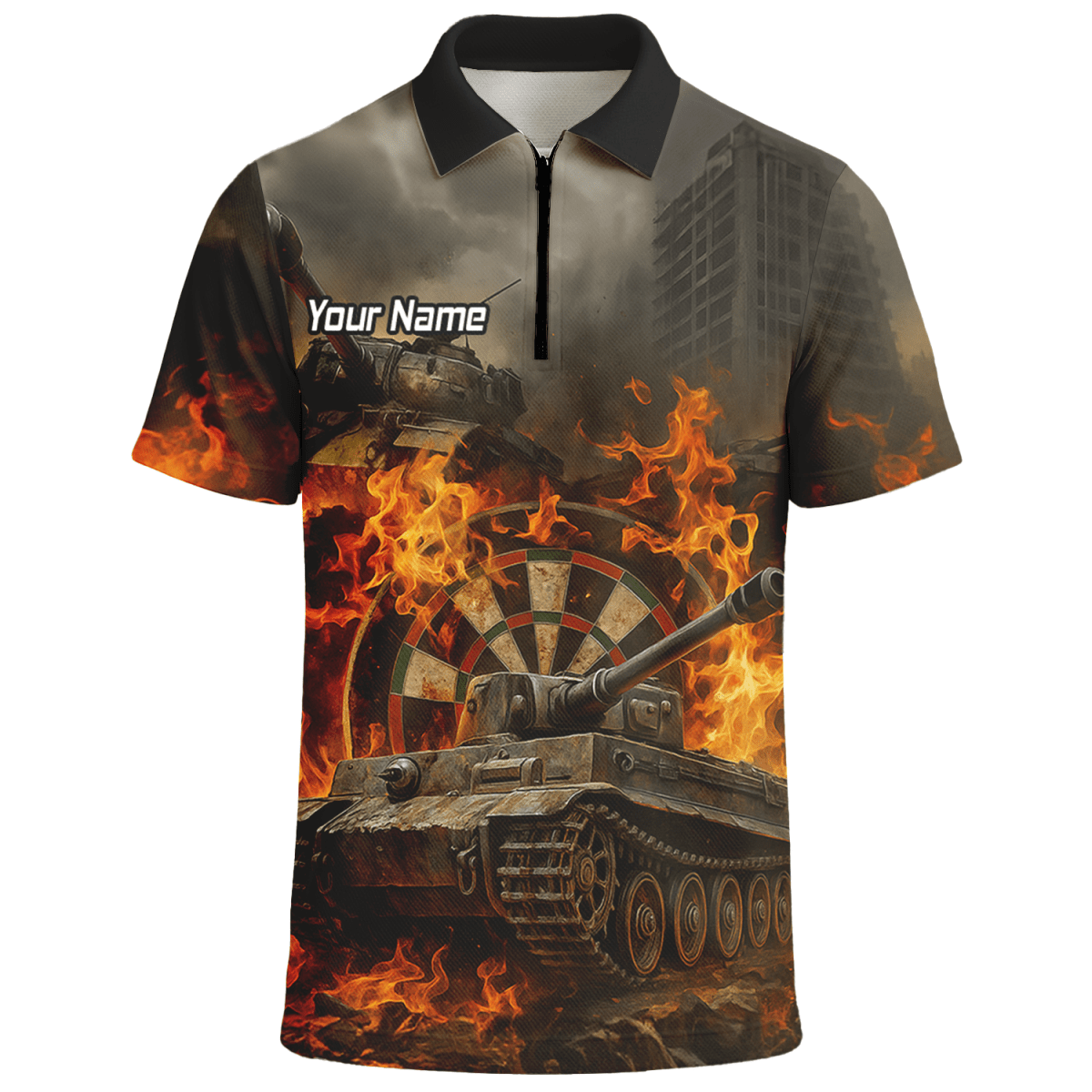 Personalisiertes Herren Dart - Poloshirt im Grunge - Stil mit Panzer - Flammen - Motiv Z8828 - Outfitsuche