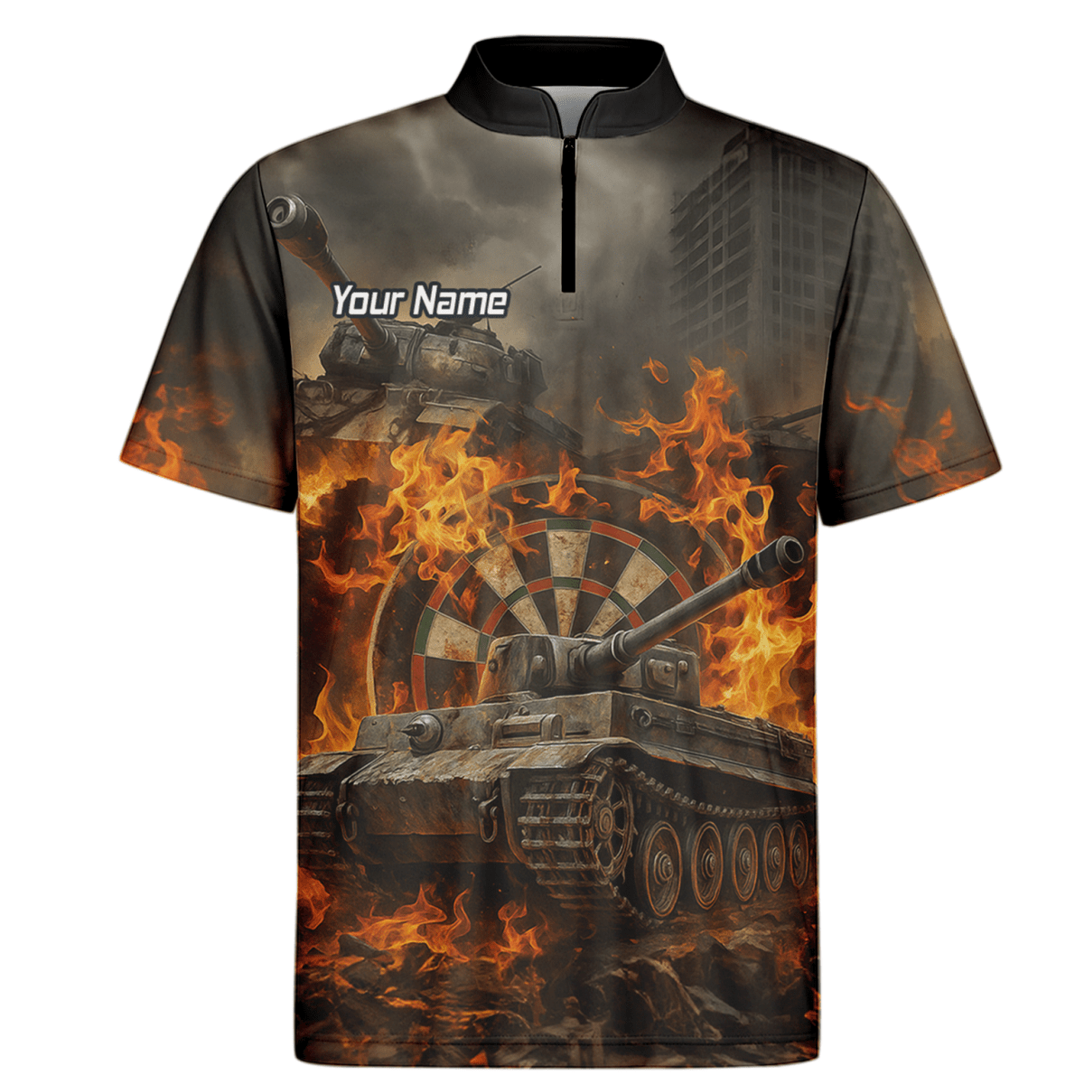 Personalisiertes Herren Dart - Poloshirt im Grunge - Stil mit Panzer - Flammen - Motiv Z8828 - Outfitsuche