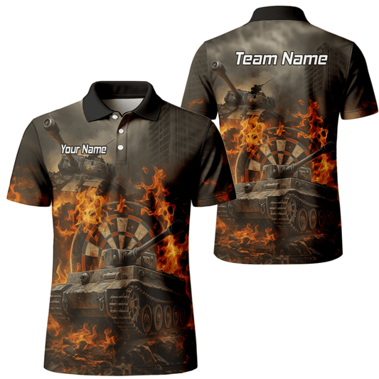 Personalisiertes Herren Dart - Poloshirt im Grunge - Stil mit Panzer - Flammen - Motiv Z8828 - Outfitsuche