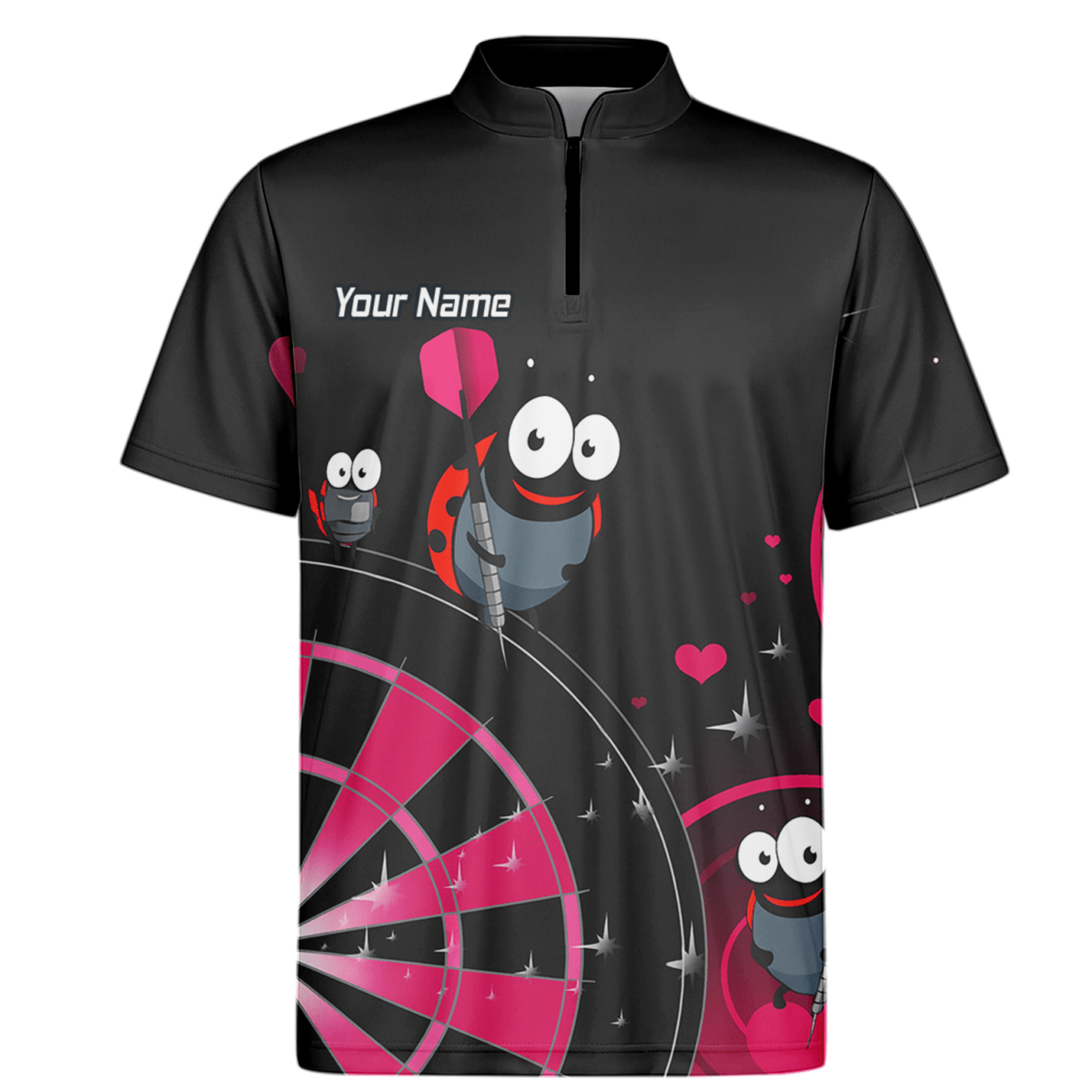 Personalisiertes Herren Dart Poloshirt Marienkäfer Motiv Schwarz Pink E3635 - Outfitsuche