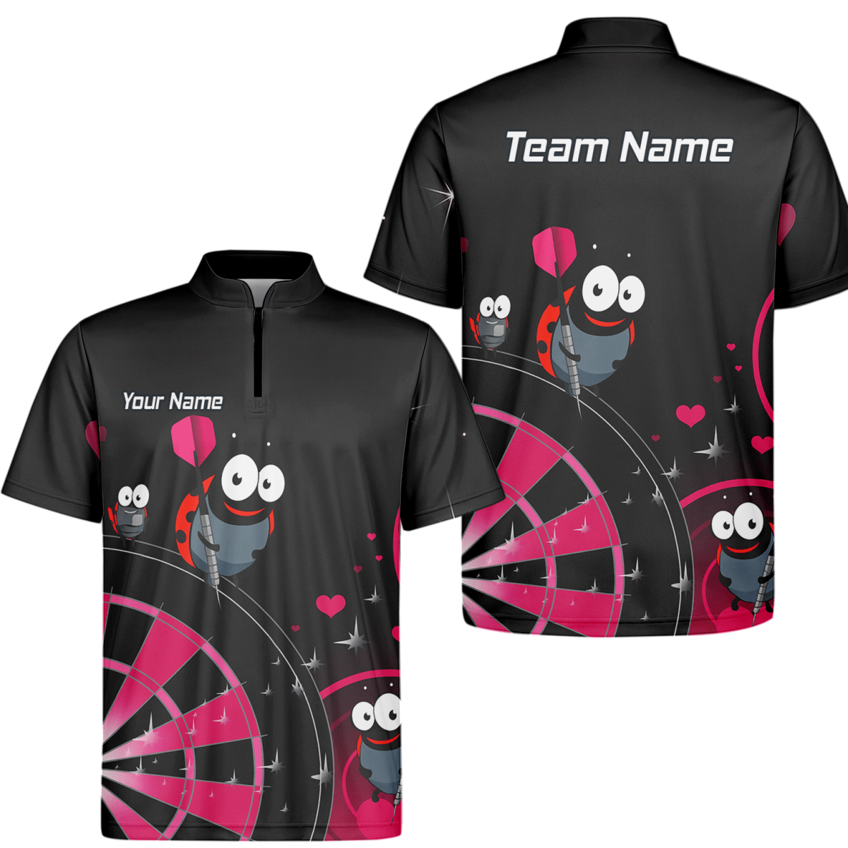 Personalisiertes Herren Dart Poloshirt Marienkäfer Motiv Schwarz Pink E3635 - Outfitsuche