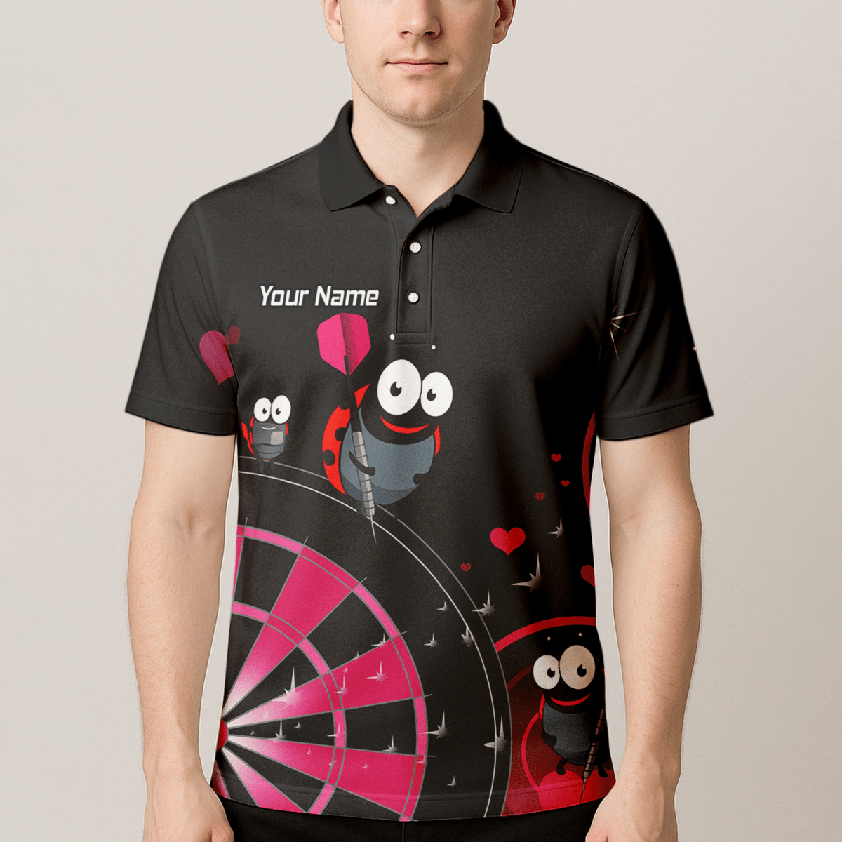 Personalisiertes Herren Dart Poloshirt Marienkäfer Motiv Schwarz Pink E3635 - Outfitsuche