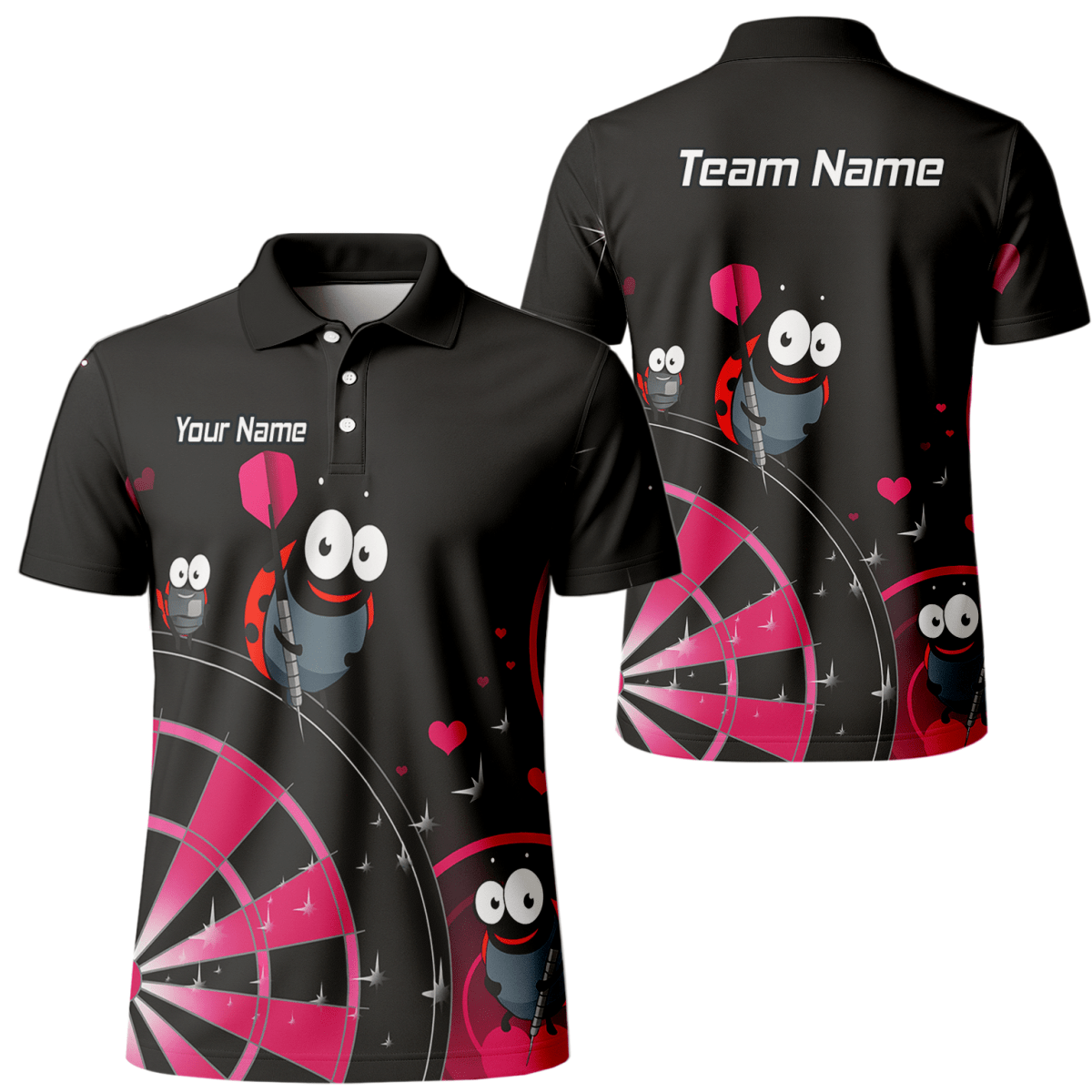 Personalisiertes Herren Dart Poloshirt Marienkäfer Motiv Schwarz Pink E3635 - Outfitsuche