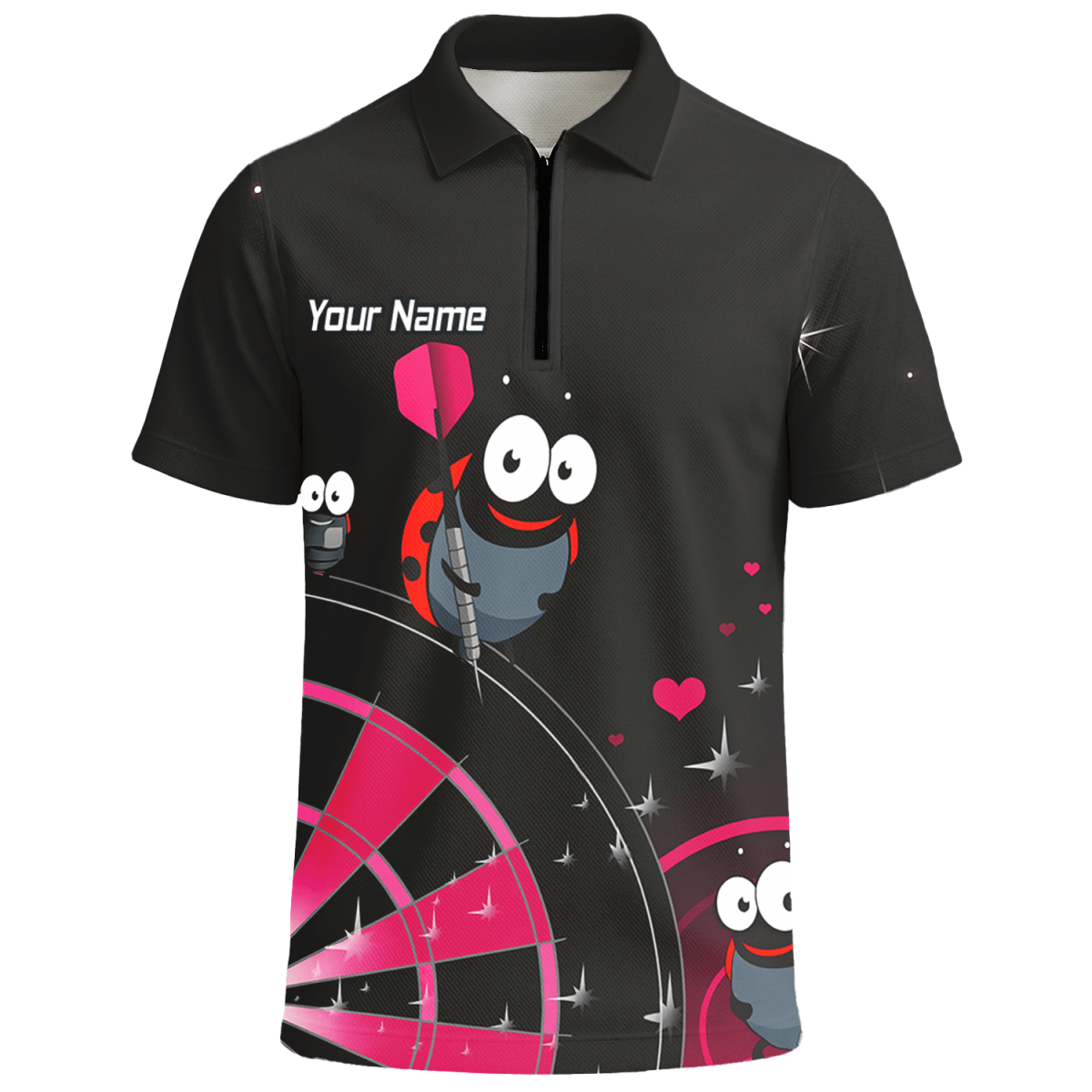 Personalisiertes Herren Dart Poloshirt Marienkäfer Motiv Schwarz Pink E3635 - Outfitsuche
