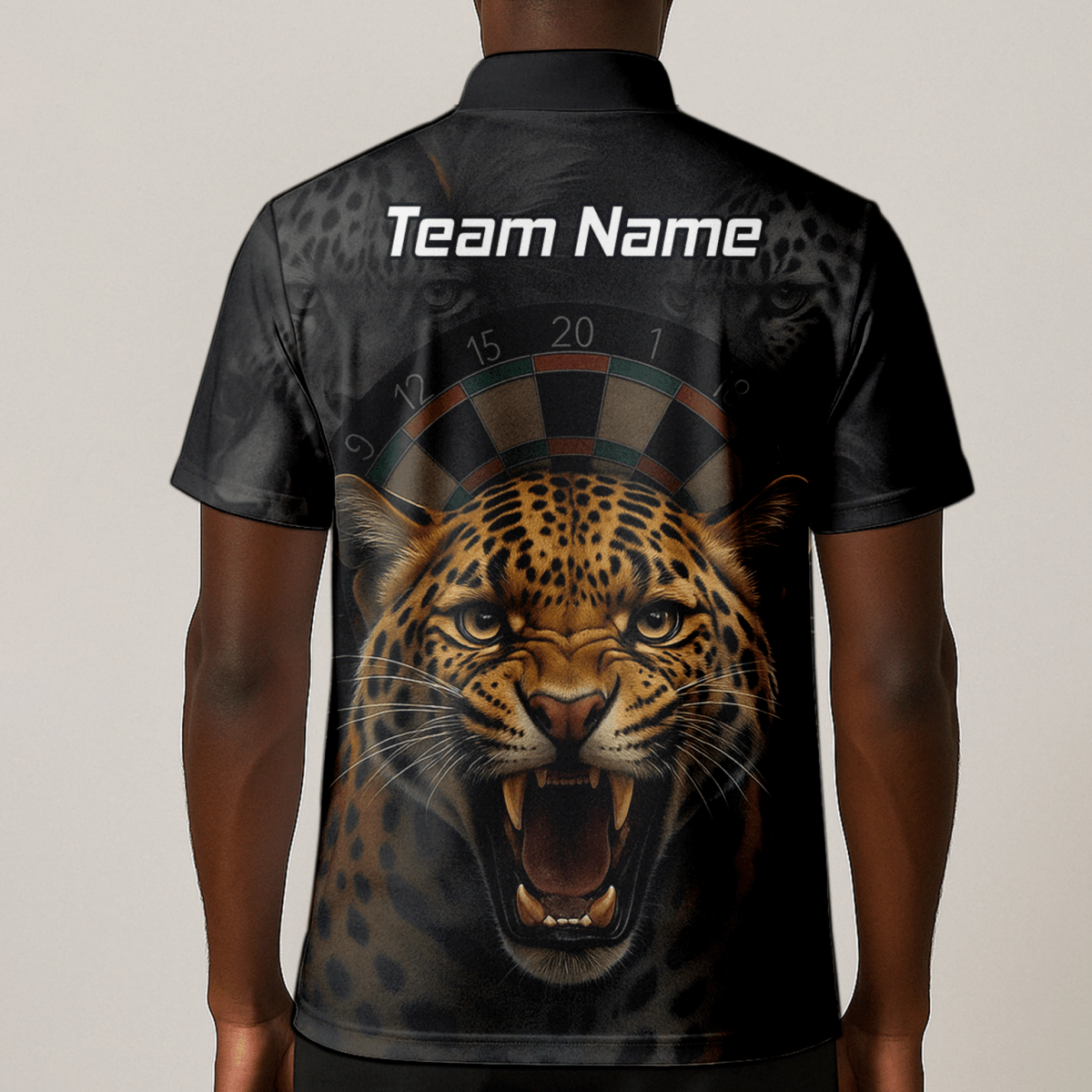 Personalisiertes Herren Dart Poloshirt Schwarz – Wildes Leoparden - Design U4010 - Outfitsuche