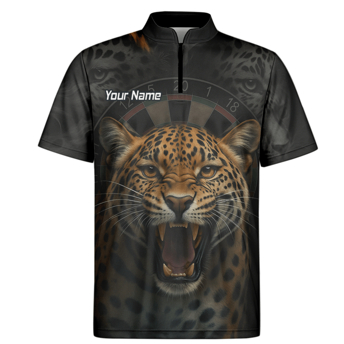 Personalisiertes Herren Dart Poloshirt Schwarz – Wildes Leoparden - Design U4010 - Outfitsuche
