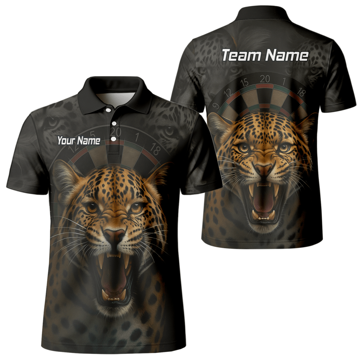 Personalisiertes Herren Dart Poloshirt Schwarz – Wildes Leoparden - Design U4010 - Outfitsuche