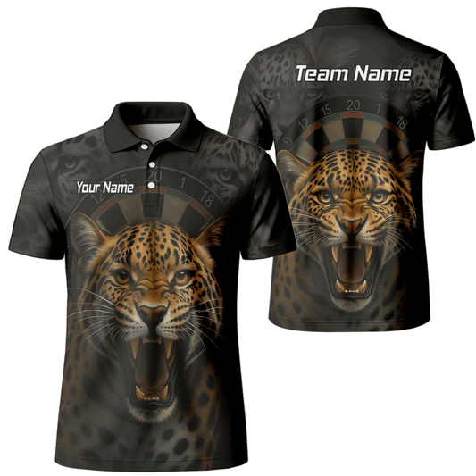 Personalisiertes Herren Dart Poloshirt Schwarz – Wildes Leoparden - Design U4010 - Outfitsuche