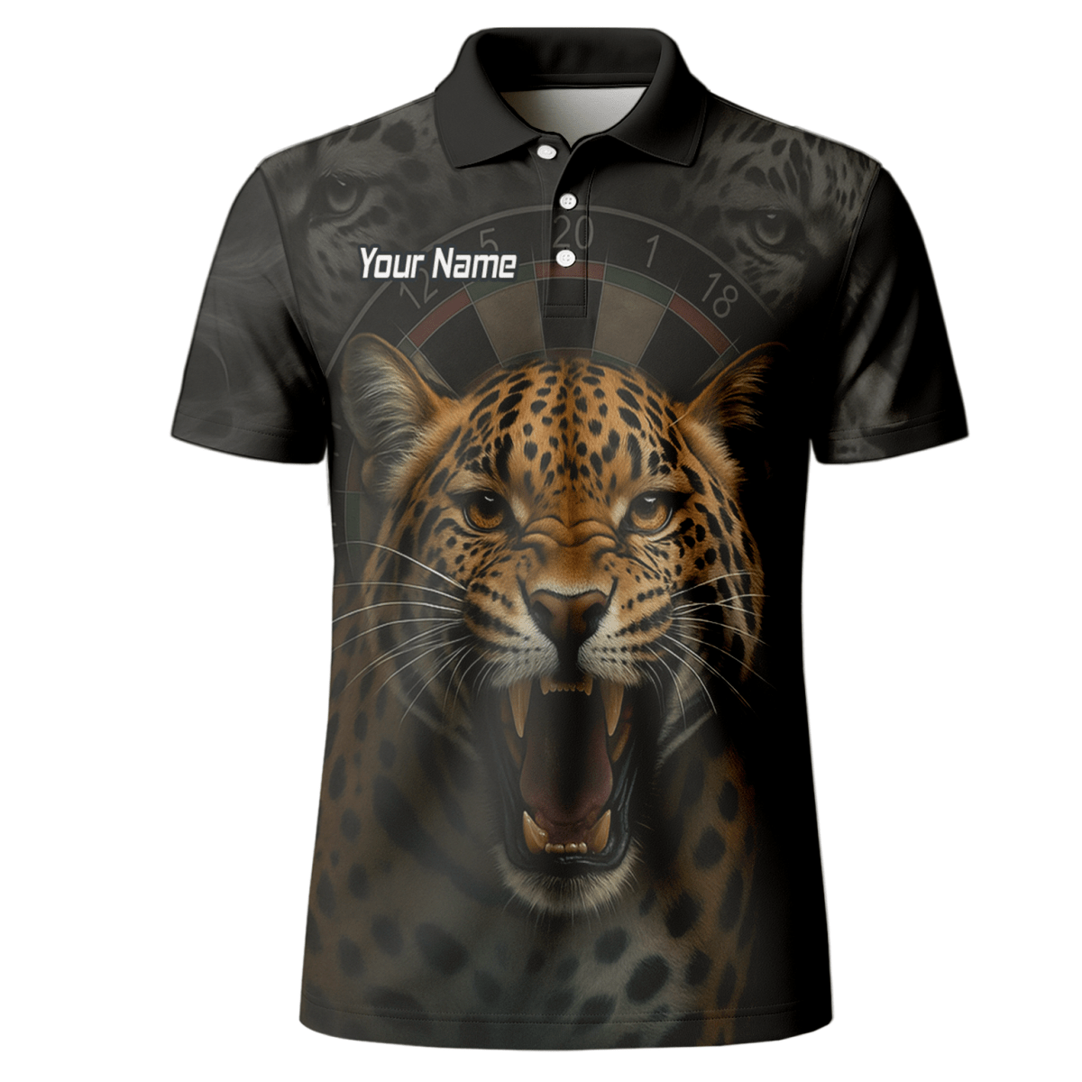 Personalisiertes Herren Dart Poloshirt Schwarz – Wildes Leoparden - Design U4010 - Outfitsuche