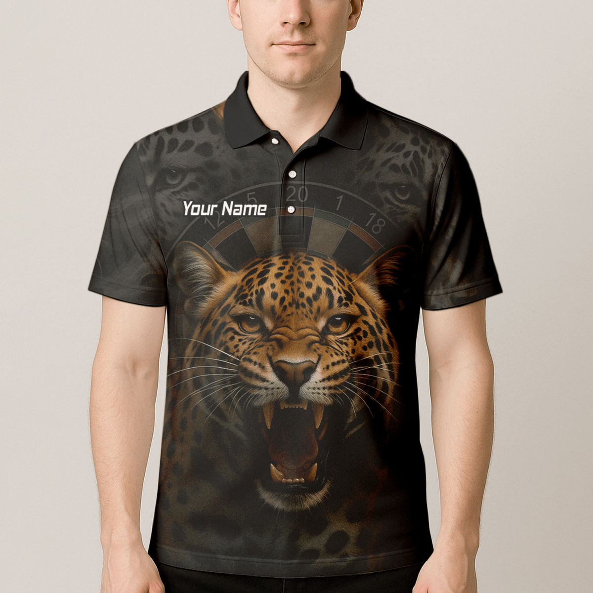 Personalisiertes Herren Dart Poloshirt Schwarz – Wildes Leoparden - Design U4010 - Outfitsuche