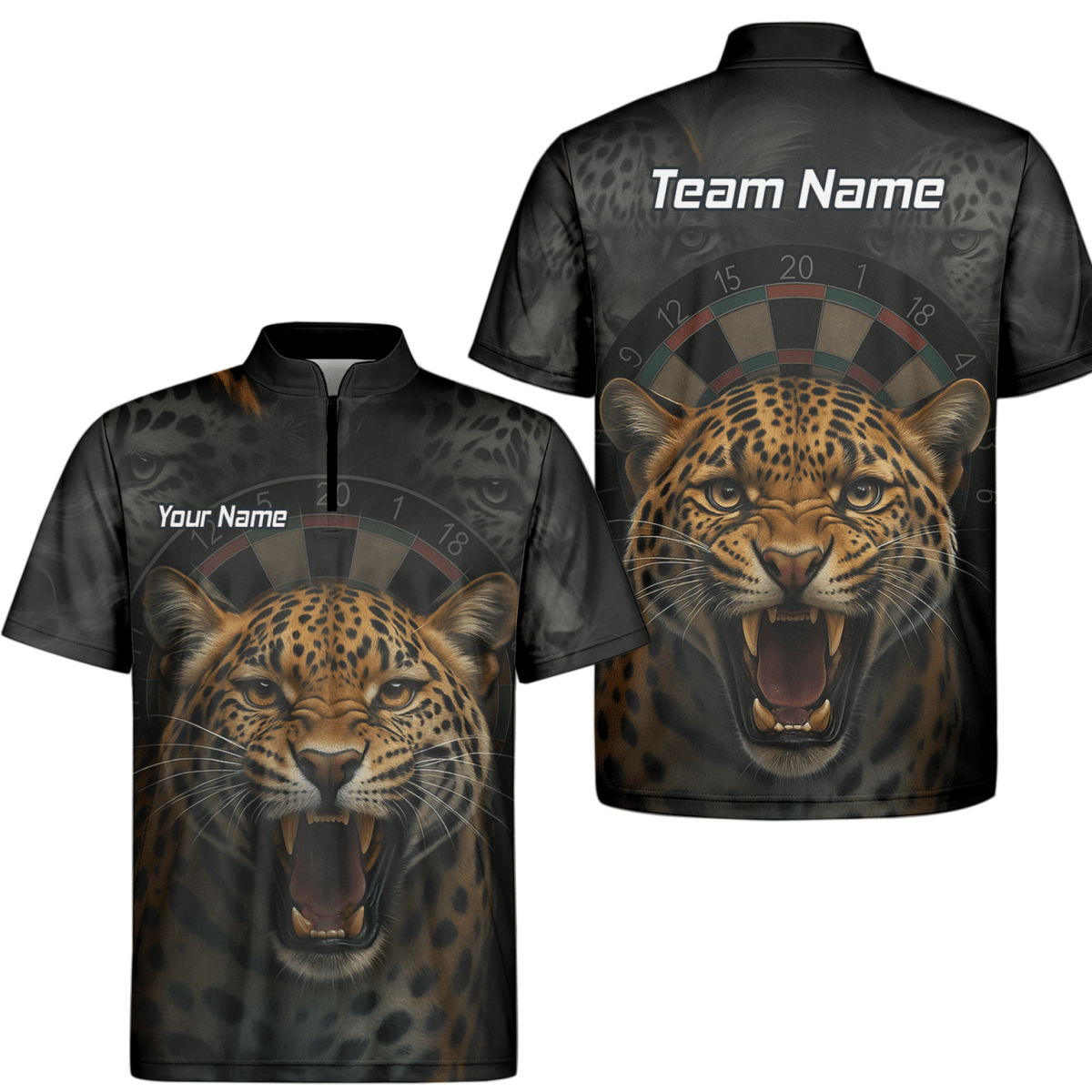 Personalisiertes Herren Dart Poloshirt Schwarz – Wildes Leoparden - Design U4010 - Outfitsuche