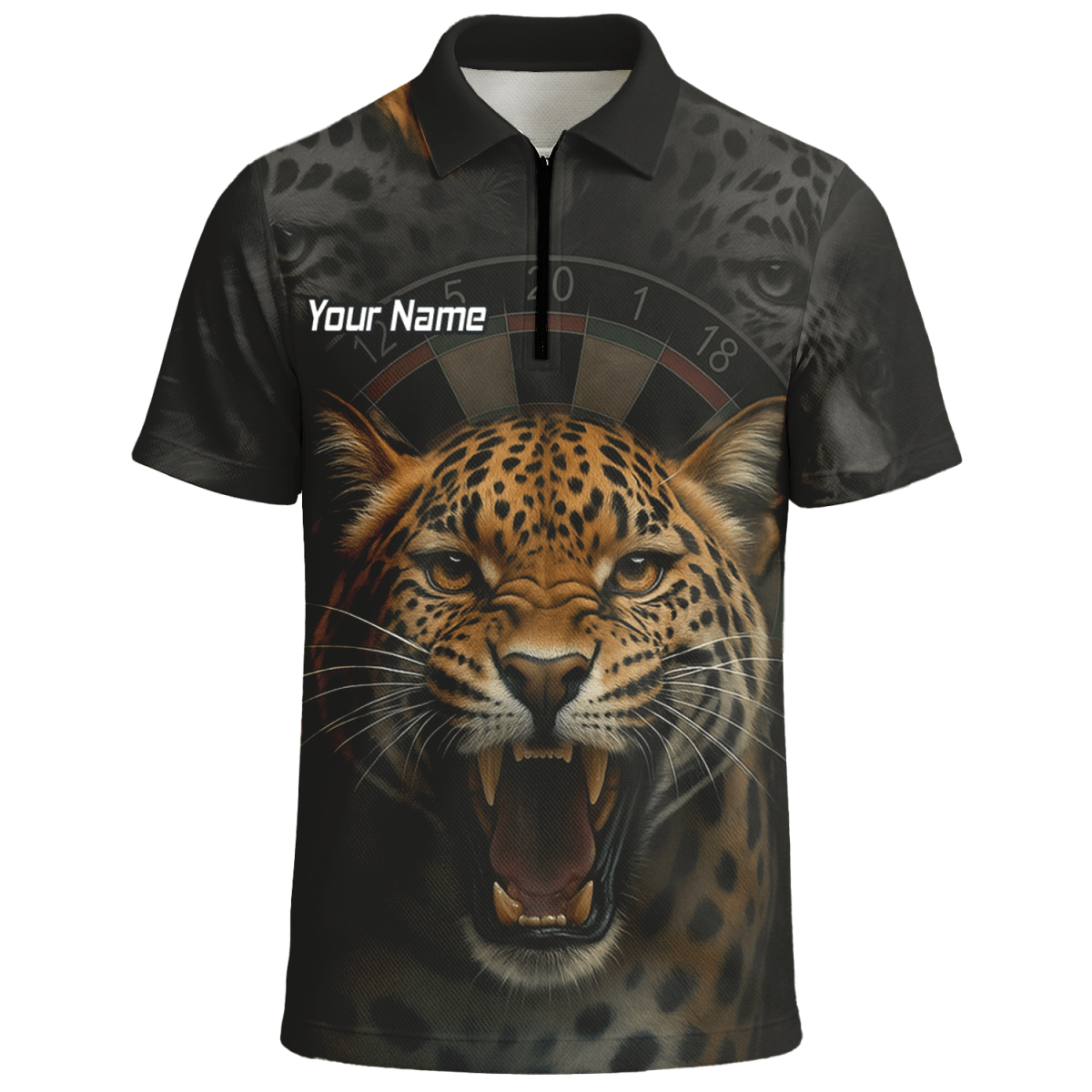 Personalisiertes Herren Dart Poloshirt Schwarz – Wildes Leoparden - Design U4010 - Outfitsuche