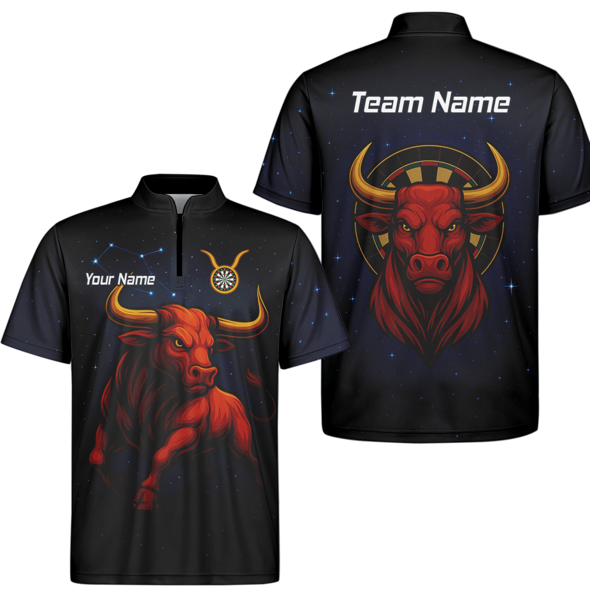 Personalisiertes Herren Dart Poloshirt | Stier Motiv (Taurus) | Schwarz Rot Gold M5020 - Outfitsuche