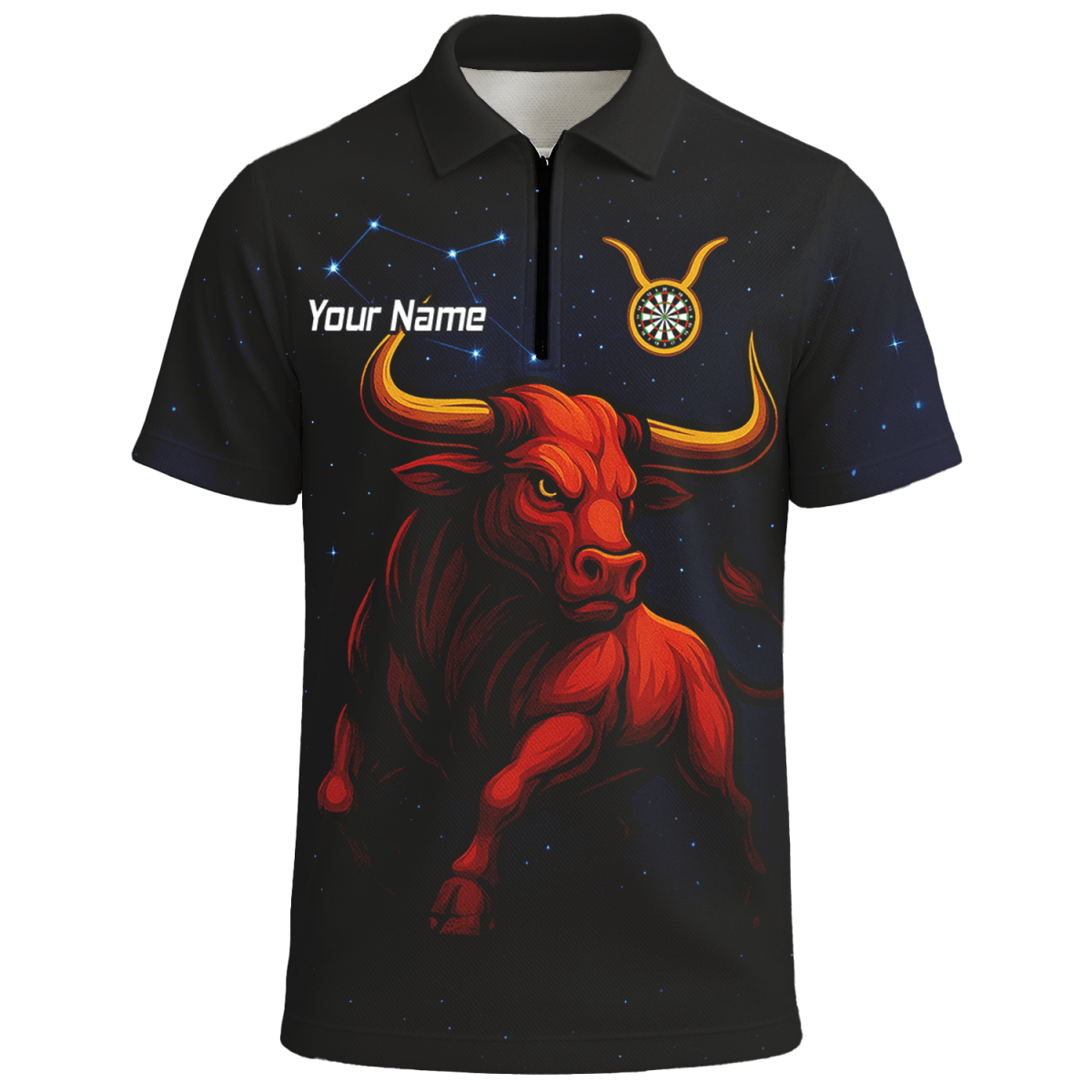 Personalisiertes Herren Dart Poloshirt | Stier Motiv (Taurus) | Schwarz Rot Gold M5020 - Outfitsuche