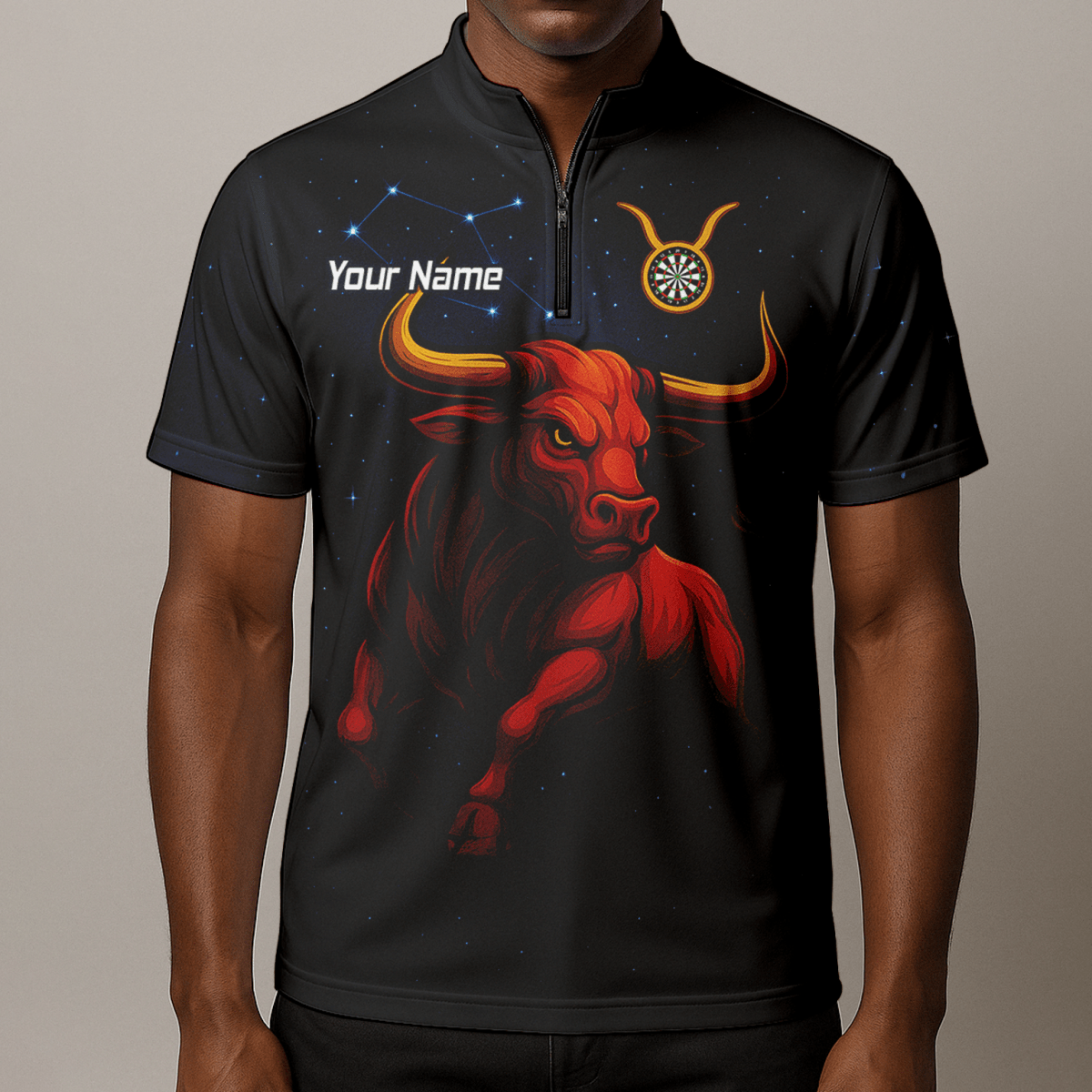Personalisiertes Herren Dart Poloshirt | Stier Motiv (Taurus) | Schwarz Rot Gold M5020 - Outfitsuche