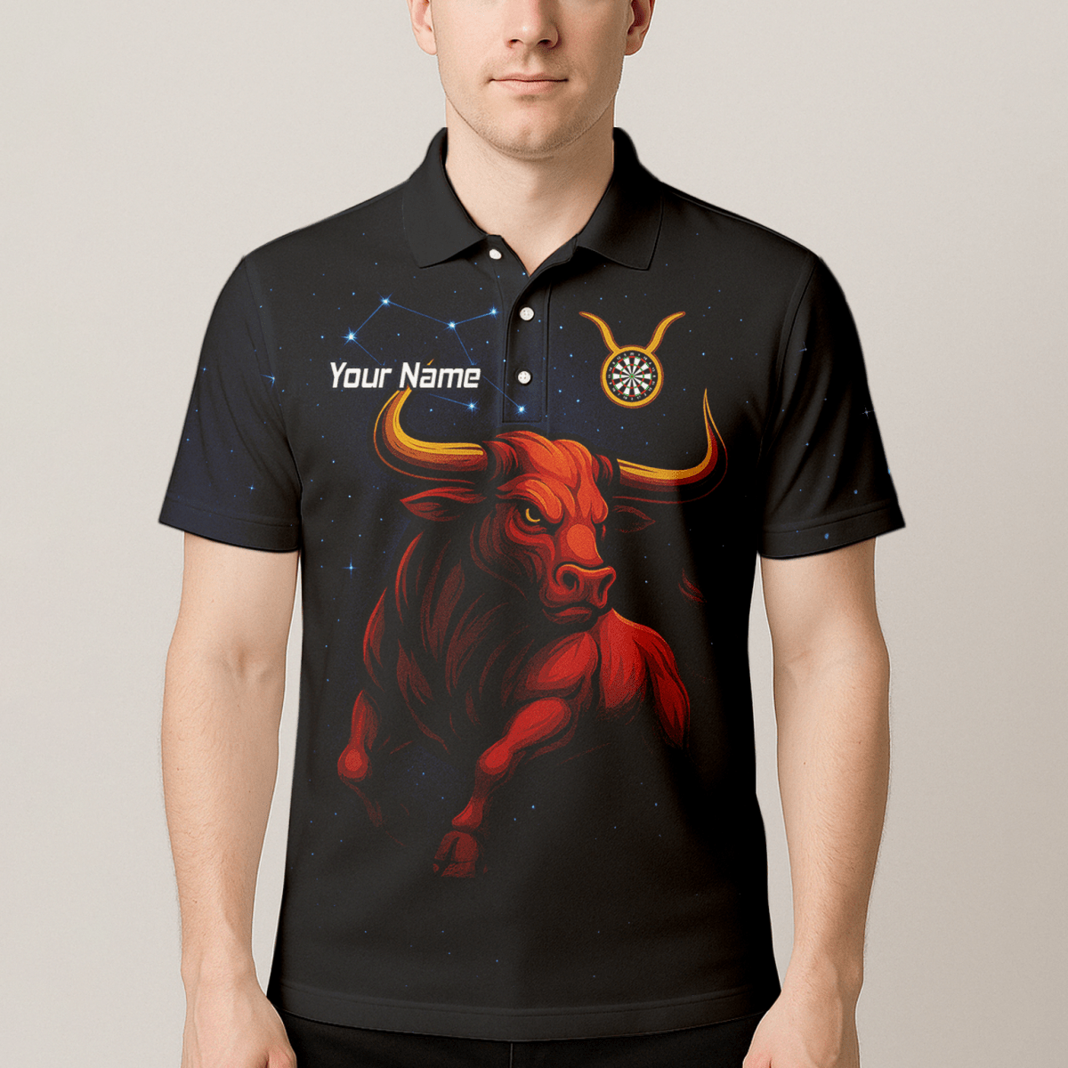 Personalisiertes Herren Dart Poloshirt | Stier Motiv (Taurus) | Schwarz Rot Gold M5020 - Outfitsuche
