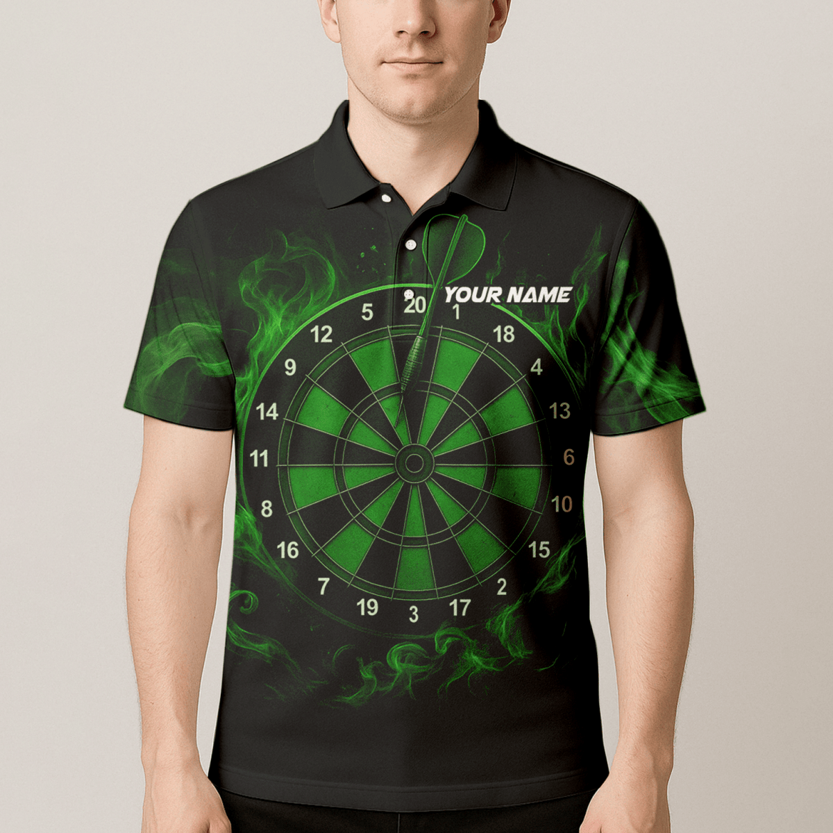 Personalisiertes Herren Dart - Shirt mit blauem Flammendrachen - Motiv, Schwarz U7656 - Outfitsuche