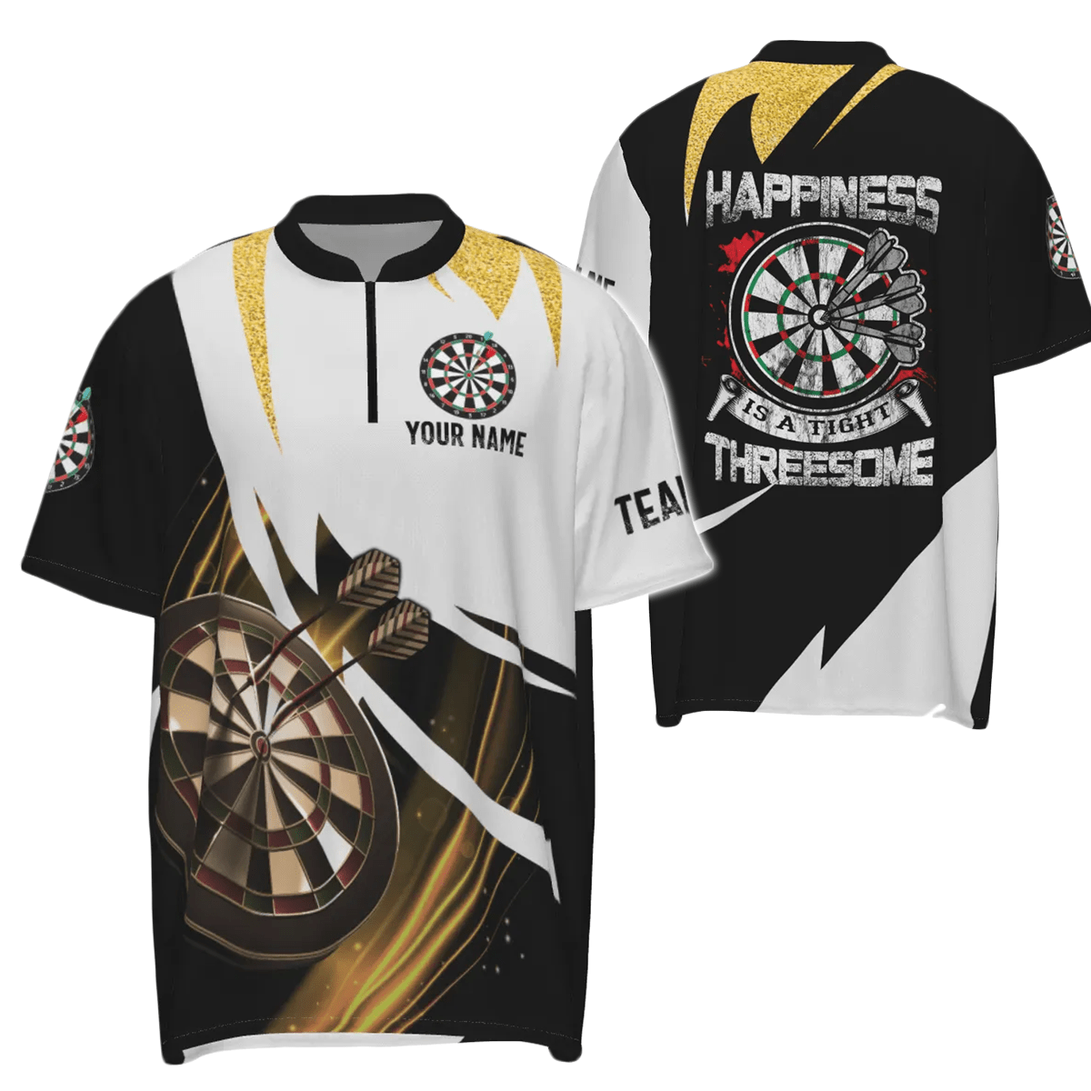 Personalisiertes Herren Darts 1/4 Zip Shirt mit engem Schnitt, individuell anpassbares Dart-Team-Trikot - Glück ist dabei! G613 - Outfitsuche