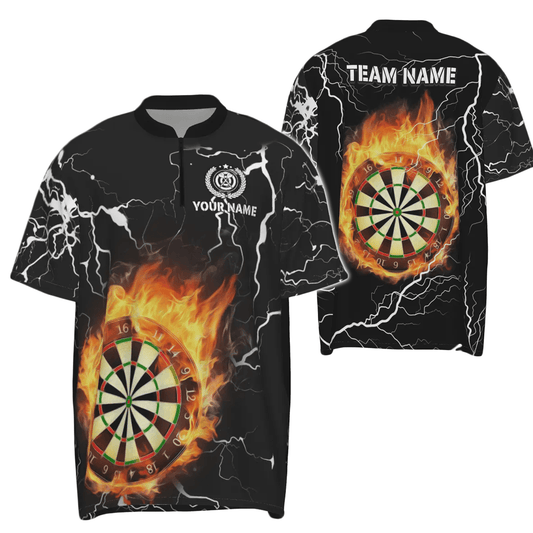 Personalisiertes Herren Darts 1/4 Zip Shirt mit Flammenblitz-Motiv, Blitz und Donner Darts Trikot Z860 - Outfitsuche