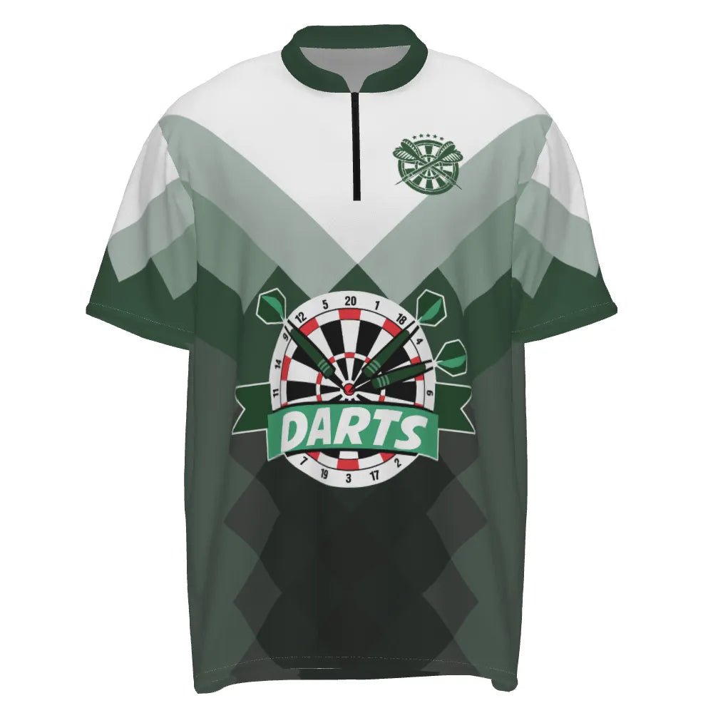 Personalisiertes Herren Darts 1/4 Zip Shirt mit grünem Verlauf und geometrischem Muster, Darts Trikot N552 - Outfitsuche