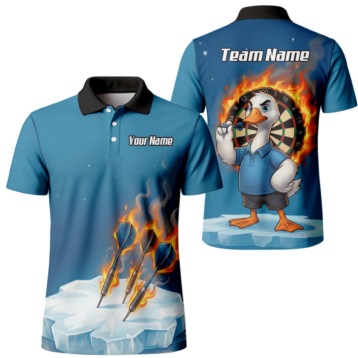 Personalisiertes Herren Darts Polo Shirt – Feurige Gans auf Eis Design mit Wunschname für Teams K5632 - Outfitsuche