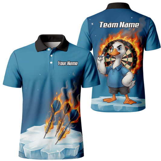 Personalisiertes Herren Darts Polo Shirt – Feurige Gans auf Eis Design mit Wunschname für Teams K5632 - Outfitsuche