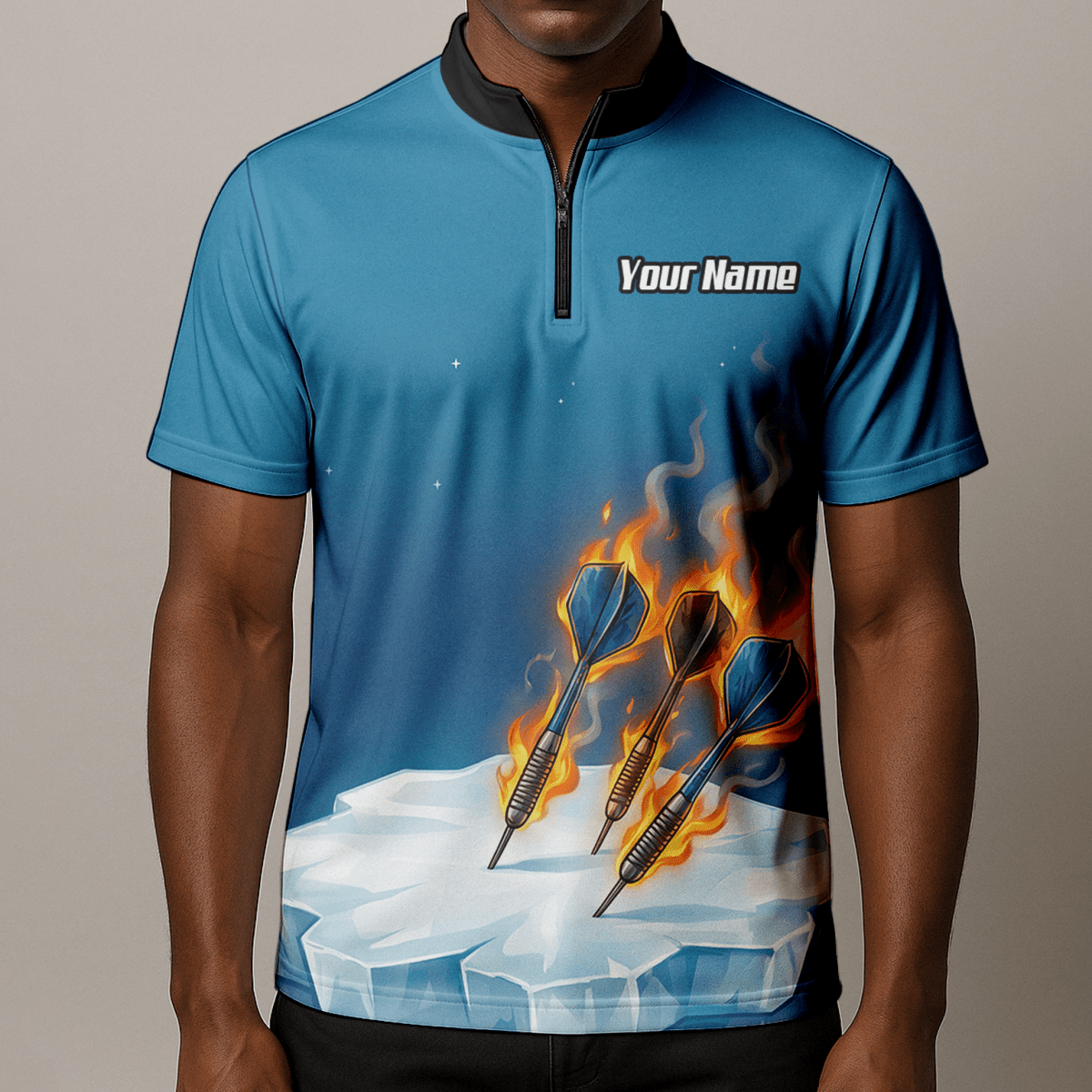 Personalisiertes Herren Darts Polo Shirt – Feurige Gans auf Eis Design mit Wunschname für Teams K5632 - Outfitsuche