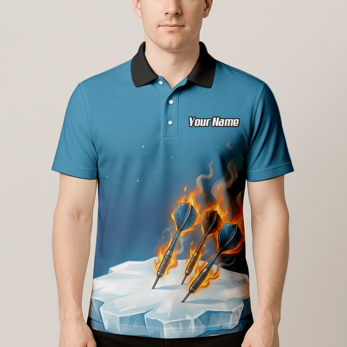 Personalisiertes Herren Darts Polo Shirt – Feurige Gans auf Eis Design mit Wunschname für Teams K5632 - Outfitsuche