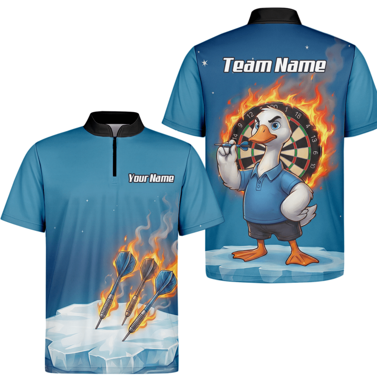 Personalisiertes Herren Darts Polo Shirt – Feurige Gans auf Eis Design mit Wunschname für Teams K5632 - Outfitsuche